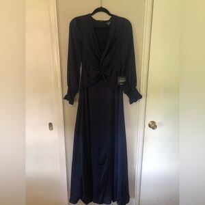 Lulu's Deep Blue Long Sleeve V-Neck Formal Dress